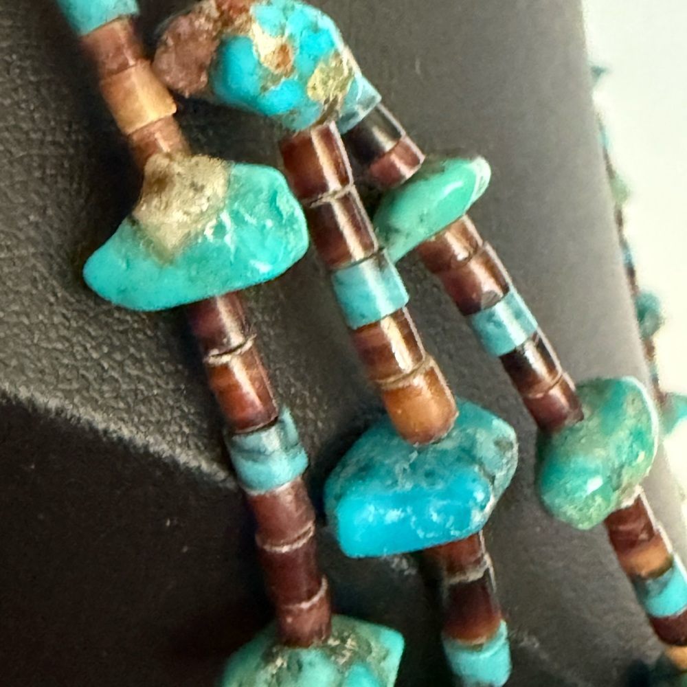 Vintage 3 Strand Turquoise Sterling Necklace - Picture 7 of 15